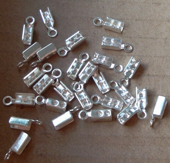 Silver Crimps Fold Over Cord Ends Caps With Loop// by BijiBijoux