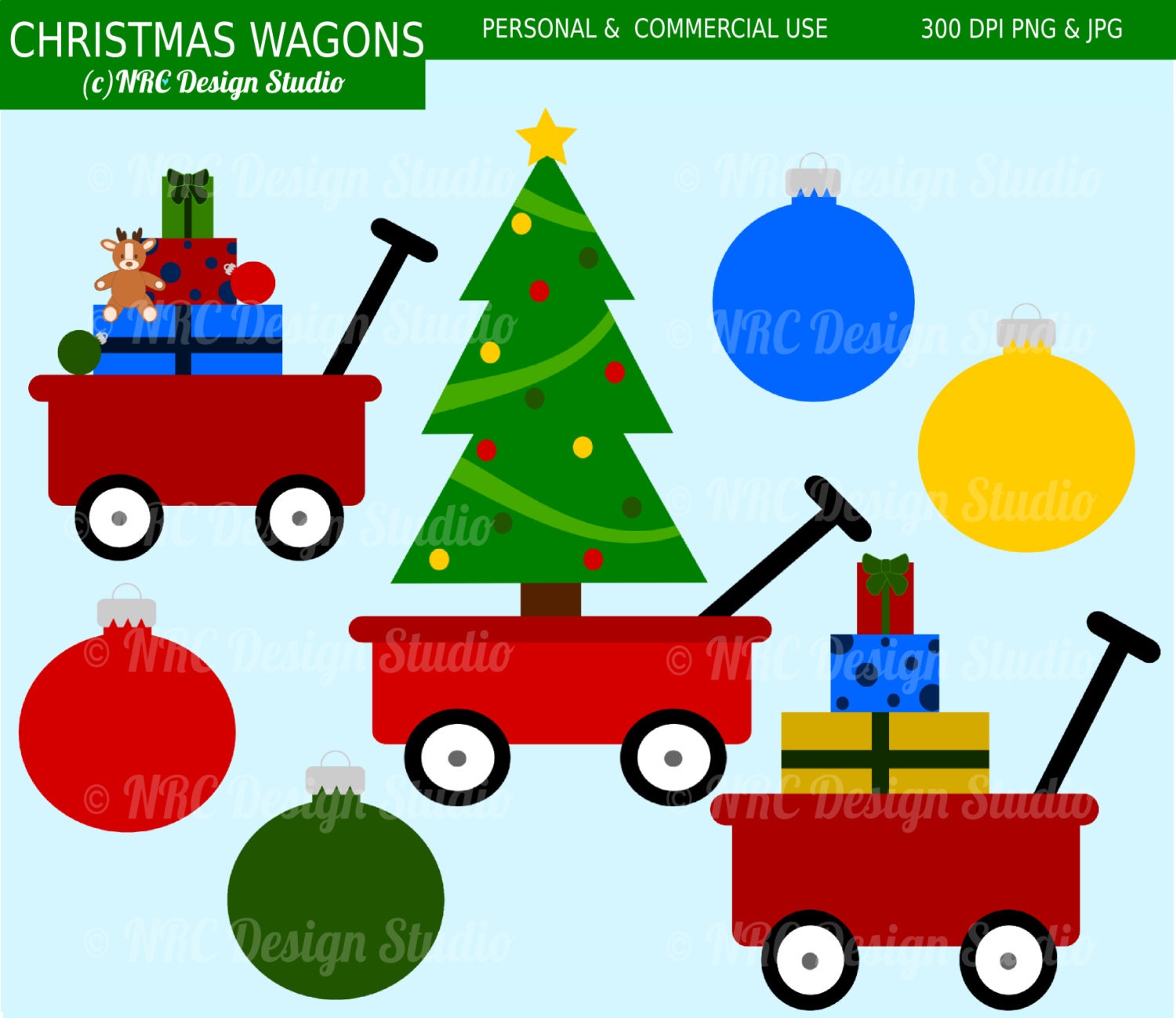 Christmas Clip Art - Christmas Red Wagons Clip Art - Digital Christmas Clipart Il_570xn