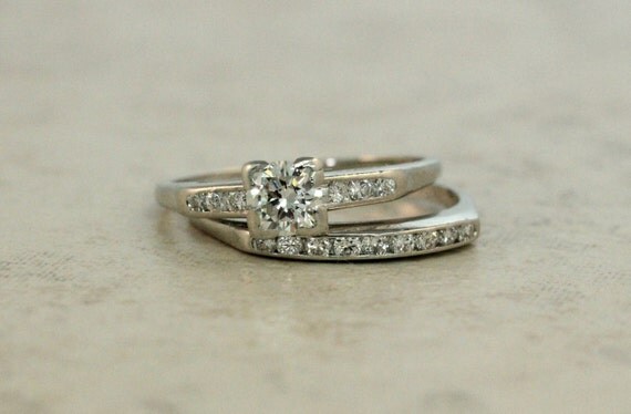 Engagement Ring Platinum Ring Diamond Wedding Ring 1950s Ring Wedding ...