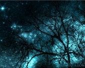 Night Sky Photography - Fine Art Photography Print in Blue Turquoise Teal and Black - Also Available on Gallery Wrapped Canvas - StudioDandK