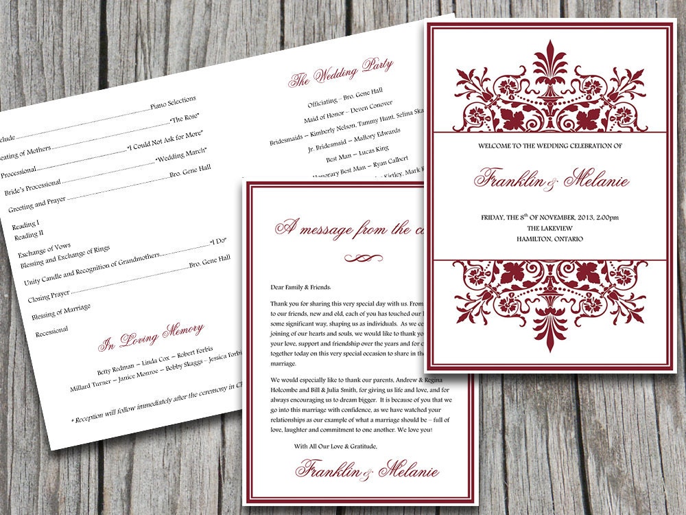 Half Fold Wedding Program Template Ornate By PaintTheDayDesigns