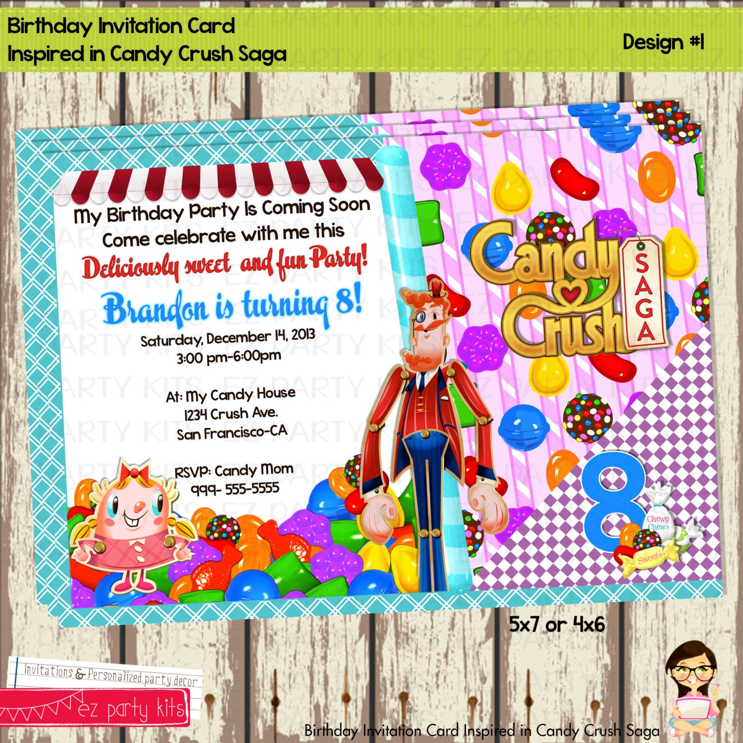 Candy Crush Saga Birthday Invitation Card Birthday by EZPARTYKITS