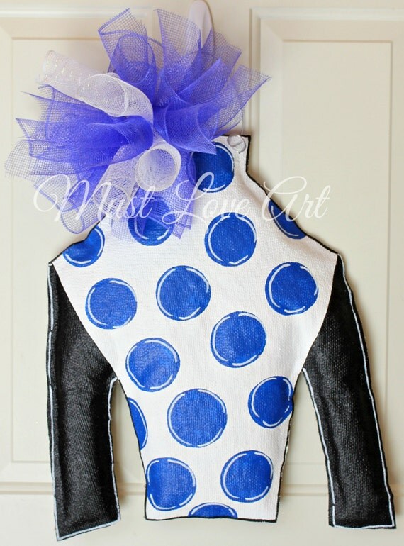 Kentucky Derby Jockey Silk Burlap Door Hanger by MustLoveArtStudio