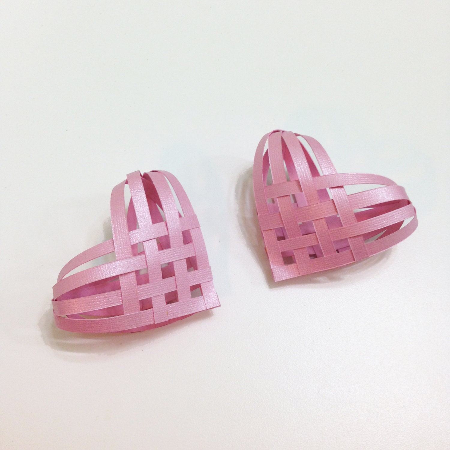 A Pair of Pink Paper Hearts woven 3D iridescent Valentines first year anniversary - Baskauta27