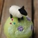 Suffolk in the Lavender Flowers - Mini Sheep on a Meadow Needle Felted Pincushion