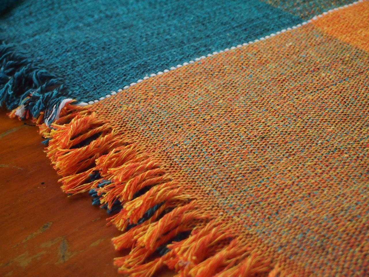 Cotton Throw Utility Blanket in Orange and Teal by gol2002 on Etsy