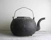 Large Antique Pot Belly Cast Iron Teapot, Vintage Kettle - shavingkitsuppplies