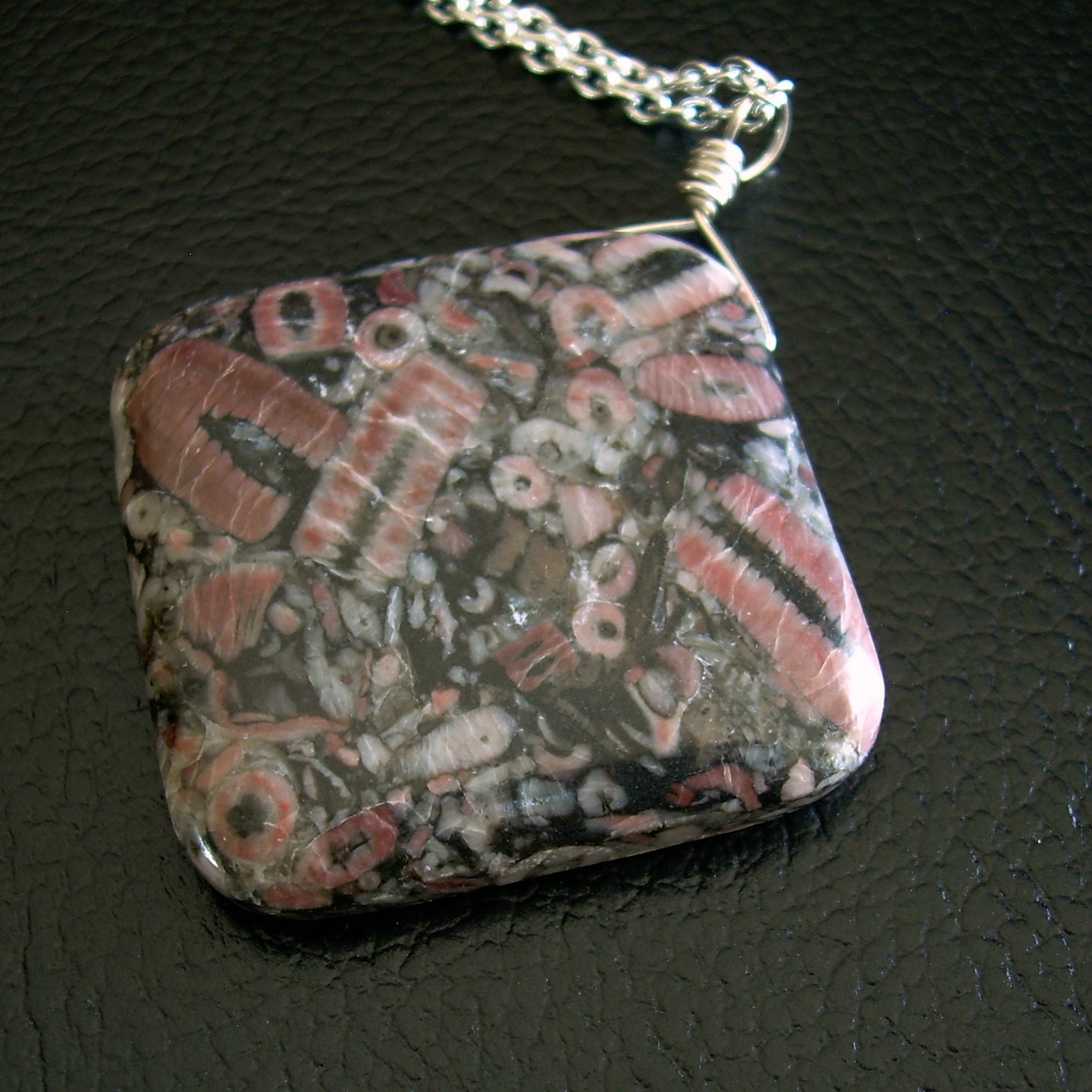 Crinoid Fossil Necklace Jasper Stone Pendant by cindylouwho2