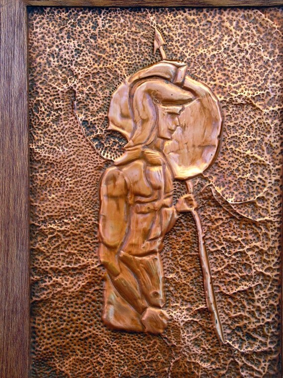 Items similar to Vintage Hammered Copper Wall Art Roman Warrior on Etsy