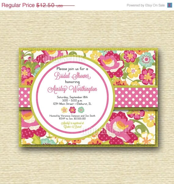 10% Off Holiday Sale Shabby Chic Bright Spring Flowers Bridal Shower Invite - PRINTABLE INVITATION DESIGN Il_570xn