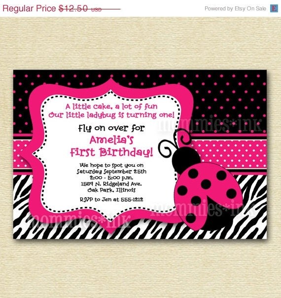 10% Off Holiday Sale Pink Mod Ladybug - Custom Photo Birthday Invitation - PRINTABLE INVITATION DESIGN Il_570xn