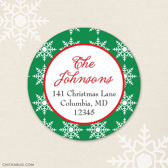 Christmas snowflakes in red or green - Personalized address labels - Sheet of 24 Il_570xn