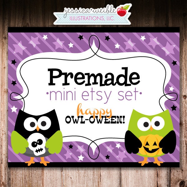 Happy Owl-Oween Premade Mini Etsy or Facebook Set, Halloween Etsy Set, Etsy Logo, Facebook Logo, Halloween Logo Il_570xn
