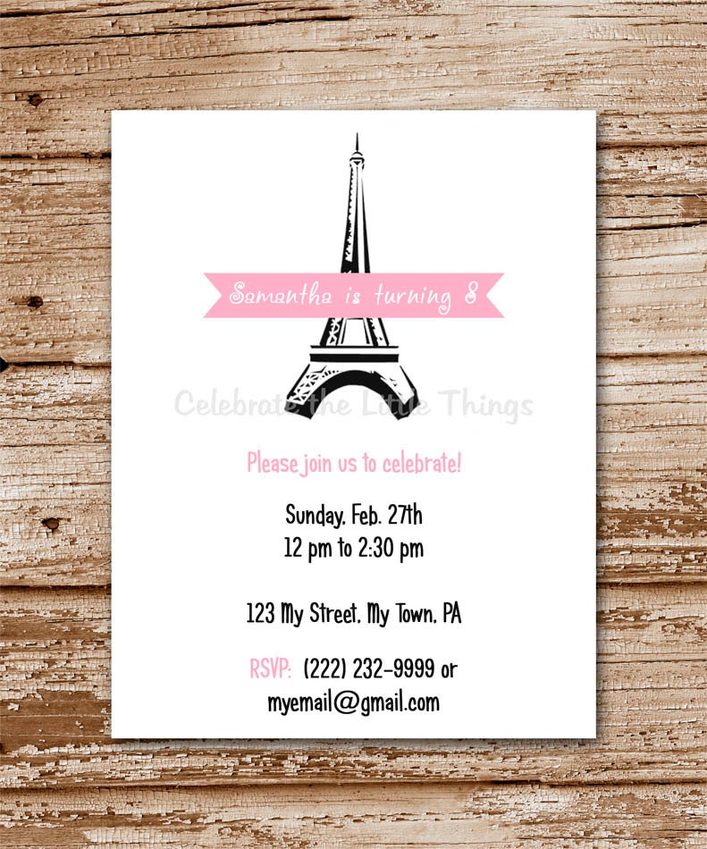 Paris Eiffel Tower Invitation / Personalized / Printable PDF File Il_570xn