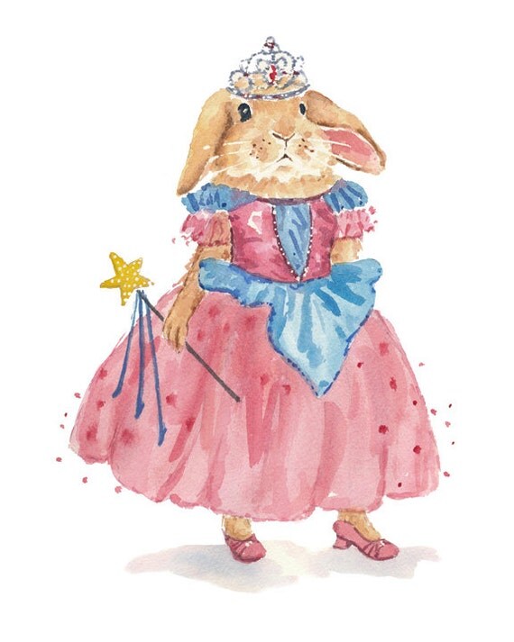Rabbit Watercolor PRINT Princess Rabbit by WaterInMyPaint on Etsy