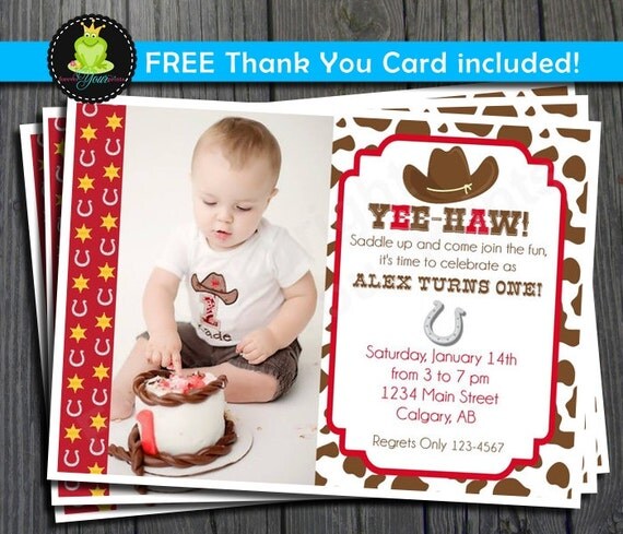 Cowboy Birthday Invitation - FREE Thank You Card included Il_570xn