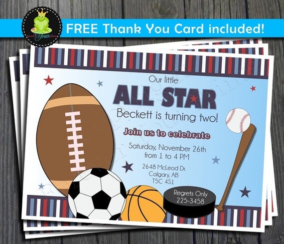 Sports Birthday Invitation - FREE Thank You Card included Il_570xn