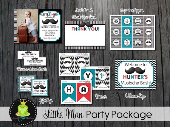 Little Man Party Package - Party Invite - Printable Il_570xn