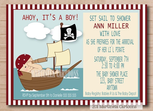 Pirate baby shower invitation, printable pirate firts birthday or ...