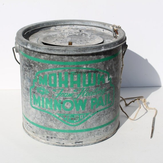 Vintage Galvanized Minnow Bucket Mohawk Fishing by ItsStillLife