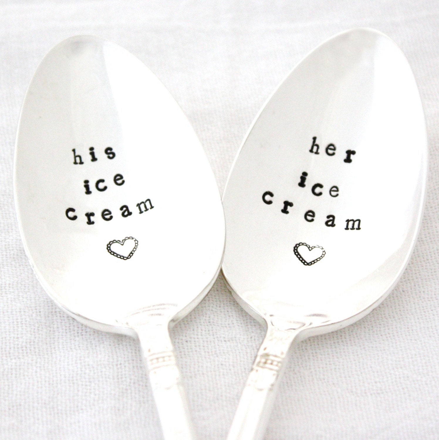 His Ice Cream and Her Ice Cream Spoon set. Vintage hand stamped silverware by milk & honey. - MilkandHoneyLuxuries