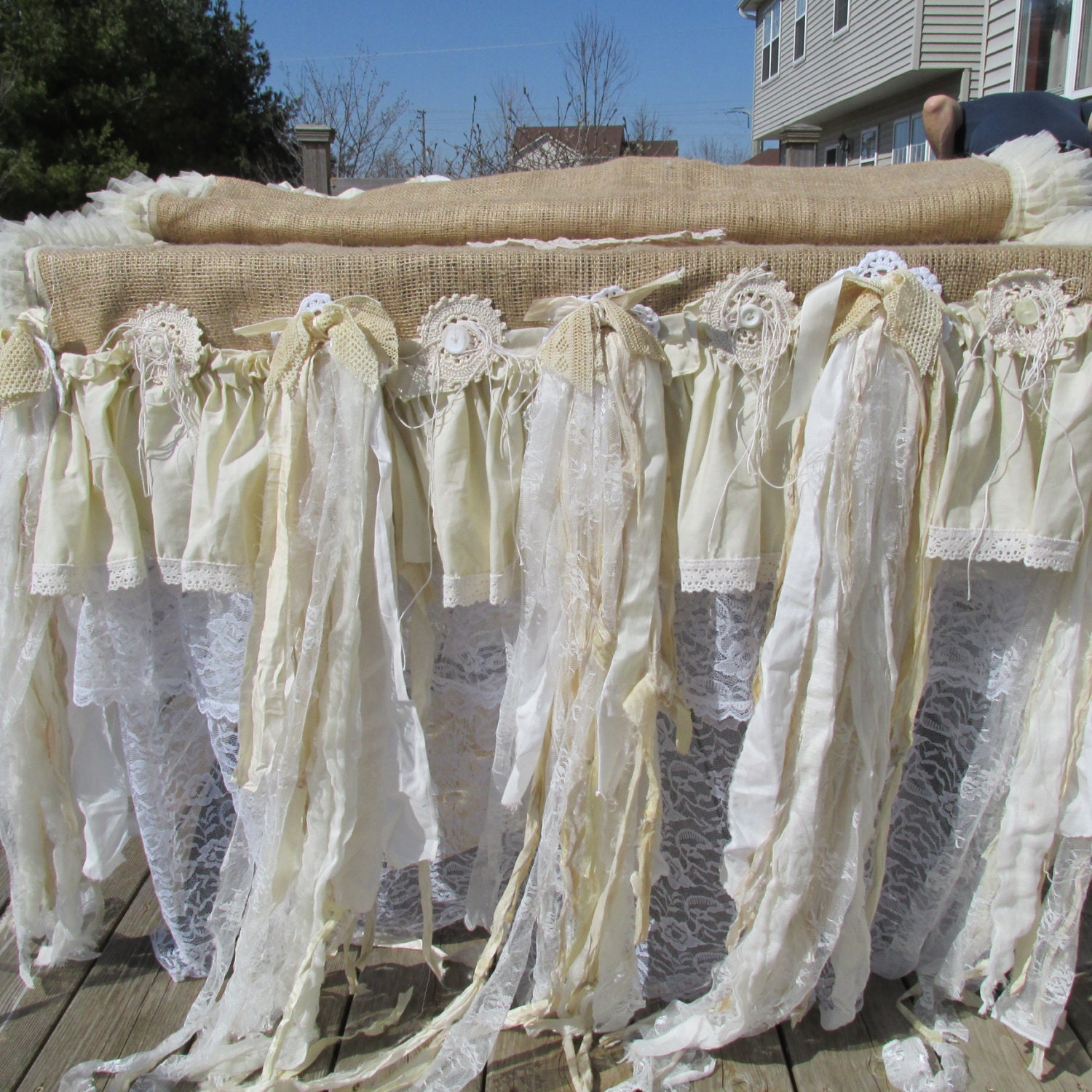 table and crochet  table Large ruffles linen etsy tattered lace  made hand runners burlap runner