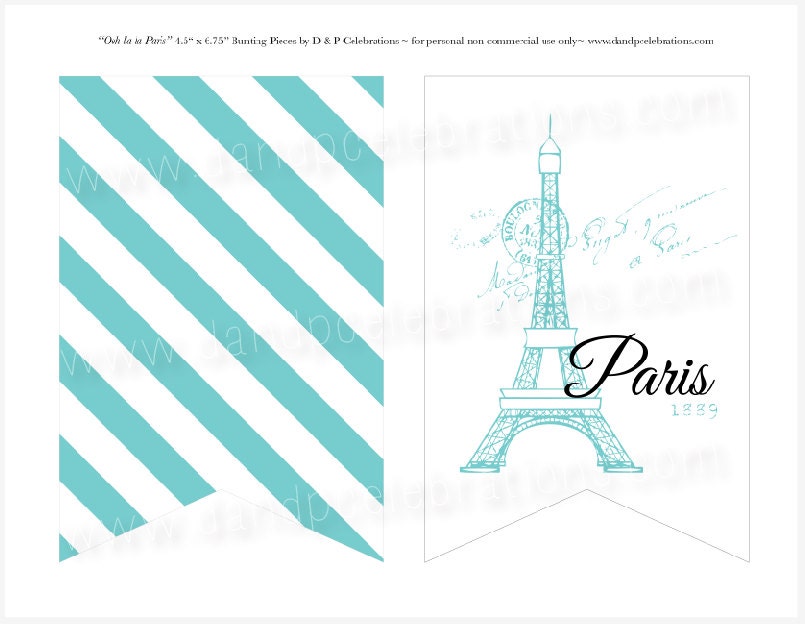 Paris Bunting Pieces in Aqua Instant Download DIY Printable Pages Il_570xn
