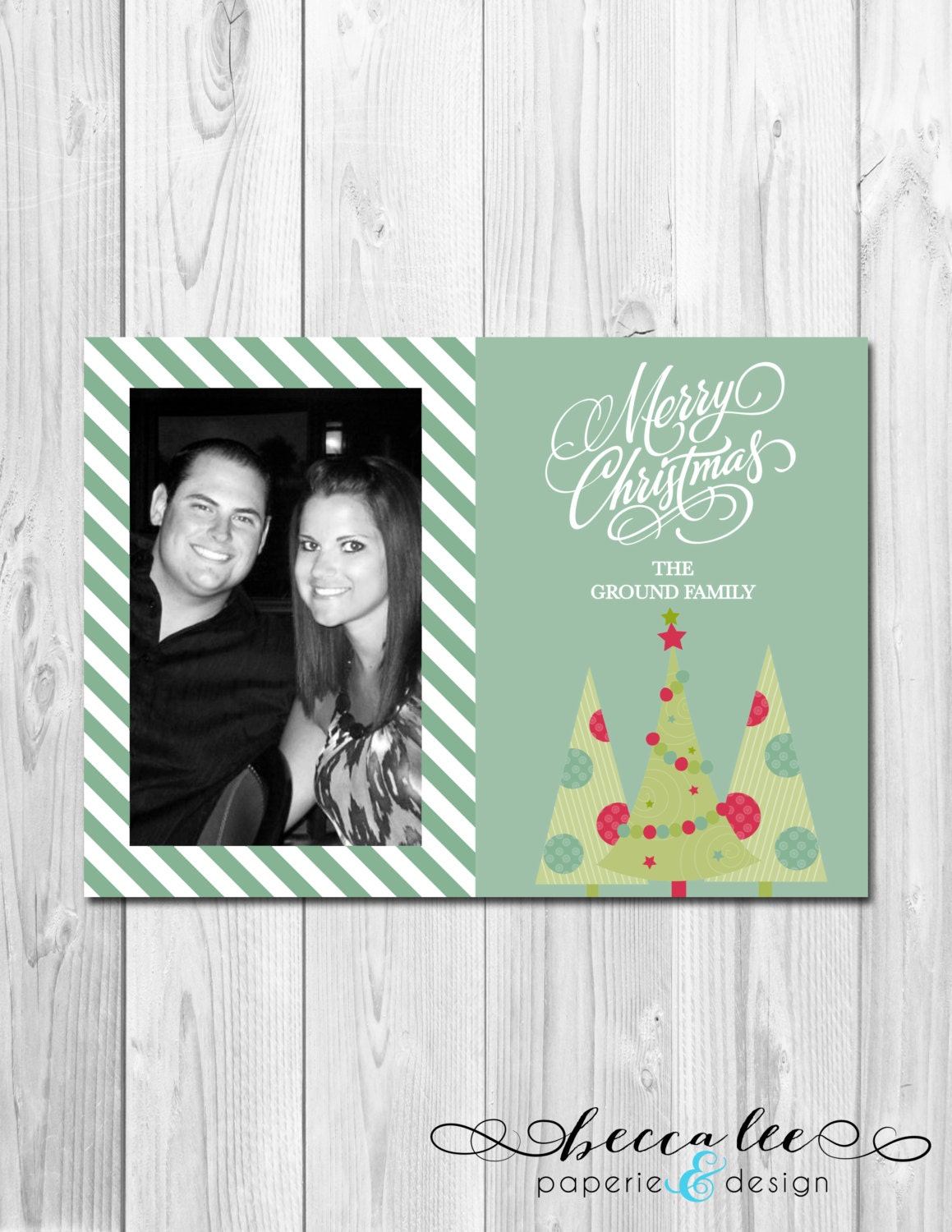 Printable Photo Holiday Card - Three Trees - Green - Merry Christmas - Customizable Il_570xn