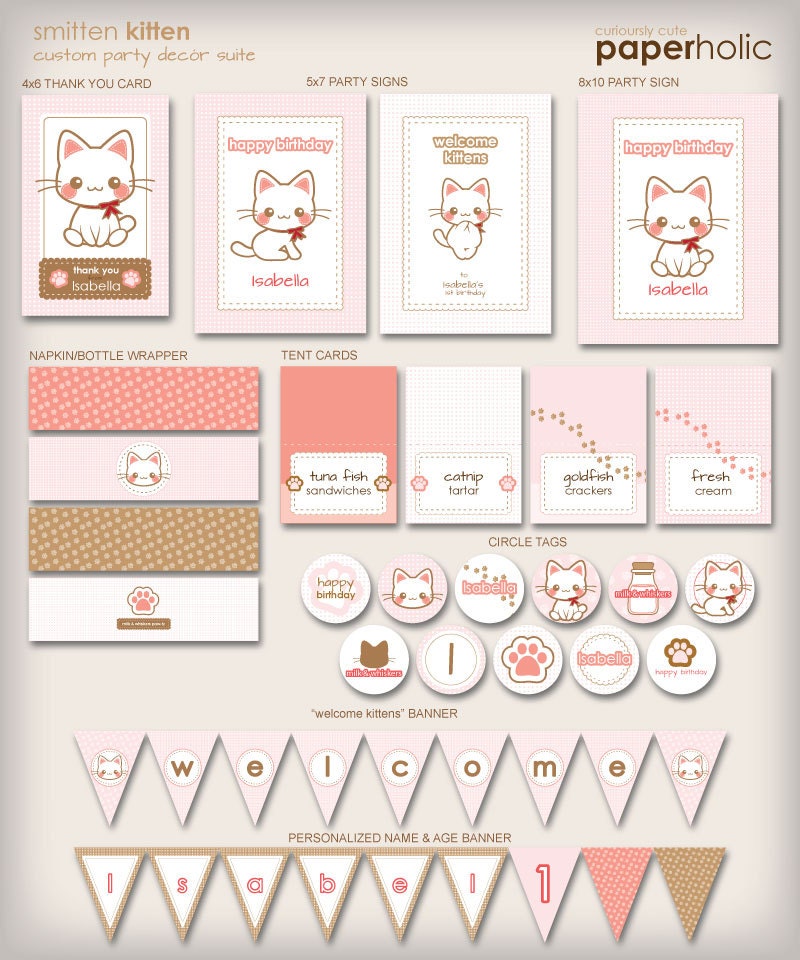 Kitty Cat Kitten - Custom Party Décor Suite - Printable Party Supplies by Paperholic Il_570xn