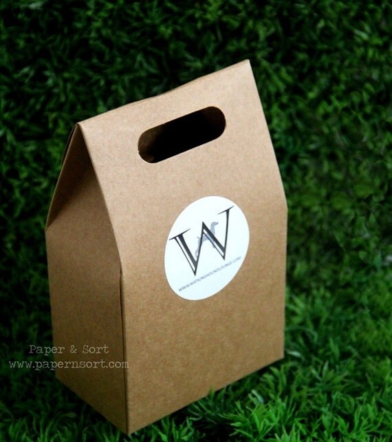50 Kraft Sturdy Paper Bags with Handle + Personalized Stickers/ Labels