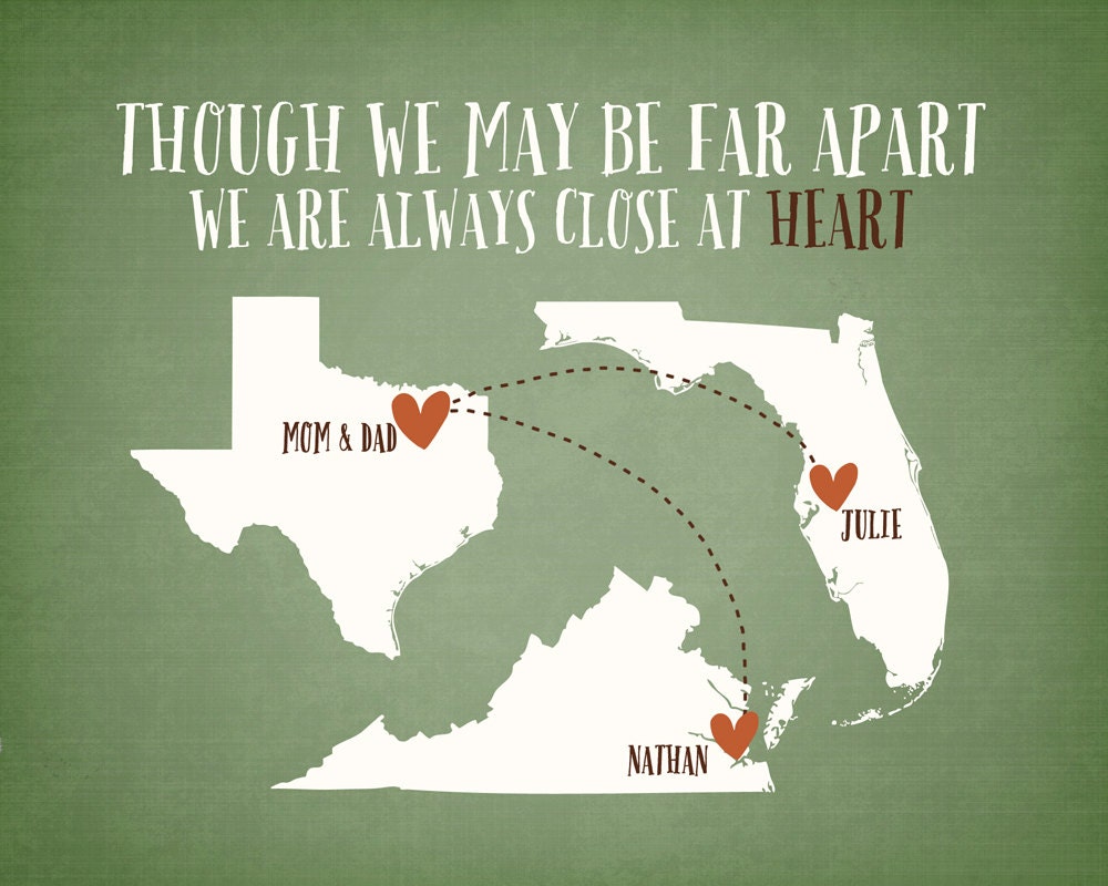 ... Art Print, Custom Maps, Long Distance Family Relationship Quotes, Gift