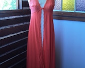 Vermillion red sexy seventies dressing gown lace bri nylon by Lucas size 14 - RockingClothesHorse