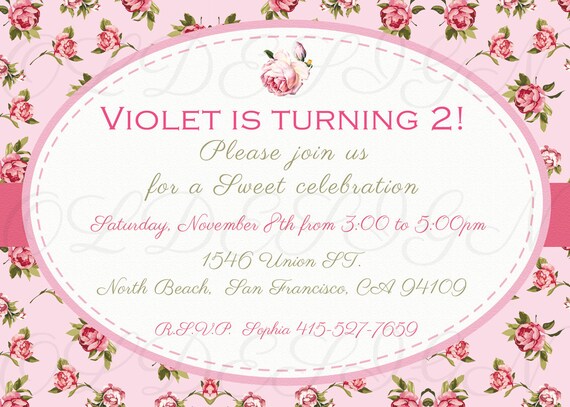 Shabby Chic Birthday invitation.Baby Shower or Bridal Shower. Shabby Chic printable. Printable Digital File Il_570xn