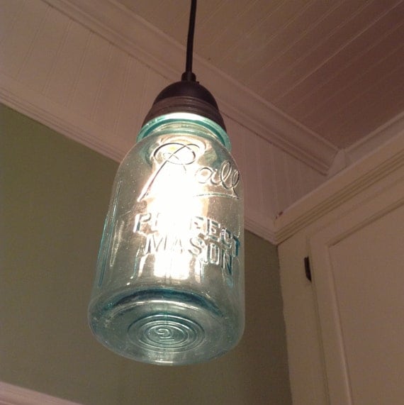 Hanging Pendant Light Fixture Mason Jar Light by JunkyardJems