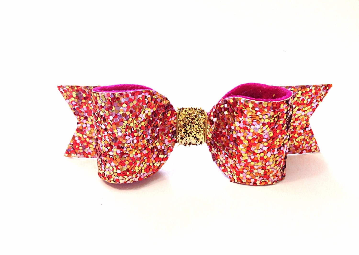 Pink Confetti Glitter Hair Bow. Pink Glitter hair clip / Sparkly hair clip / Meghan and Julie - MeghanandJulie