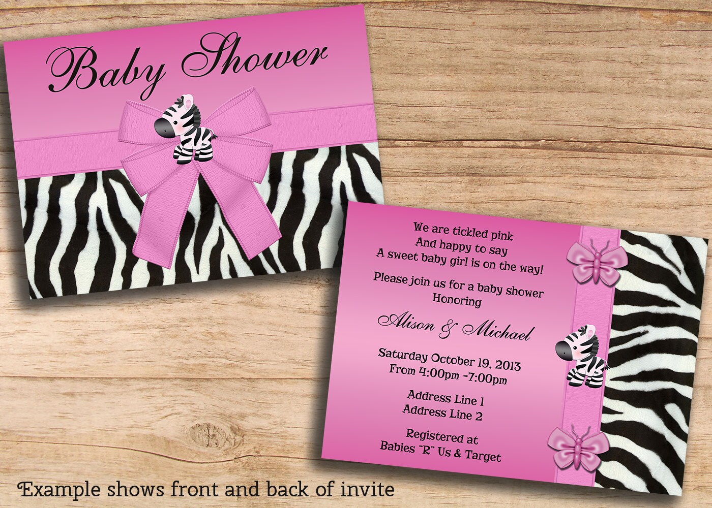 Baby Shower Invitations Zebra & Butteflies Printable DIY Double Sided ...