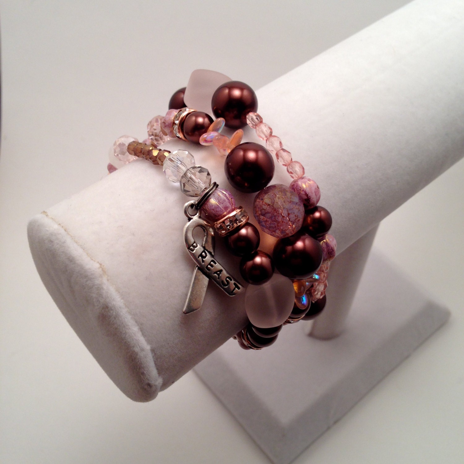 Items Similar To Glass Bead Bracelet Set W Pink Sea Glass Bronze