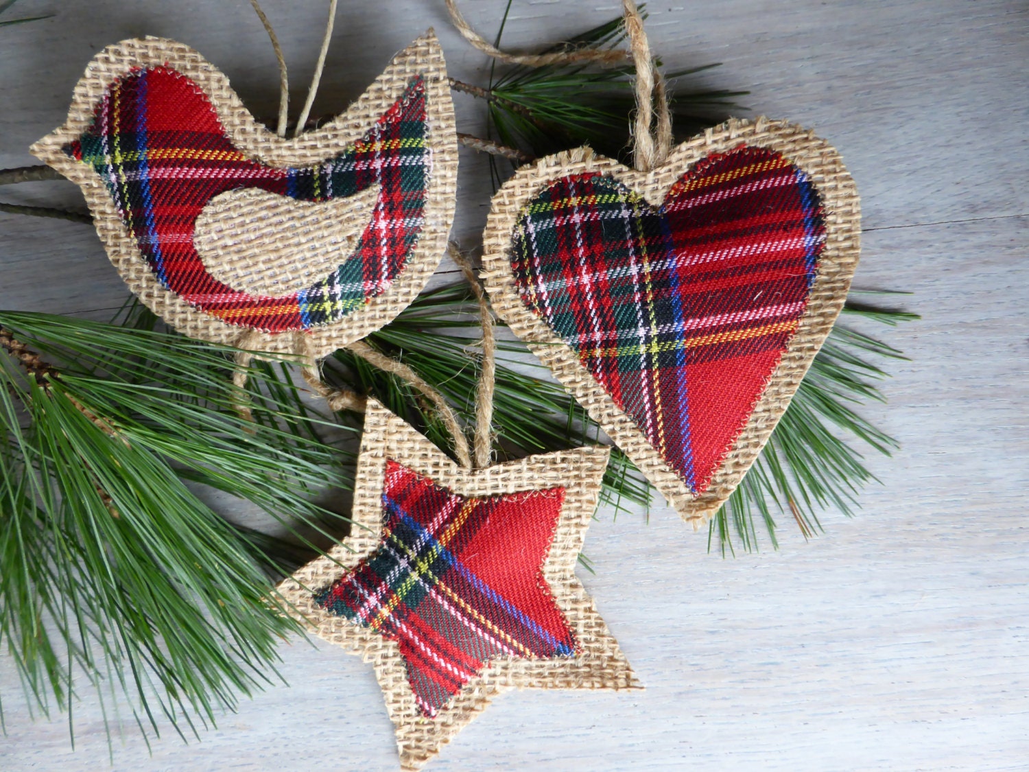 3 burlap christmas ornaments -Home Decor -