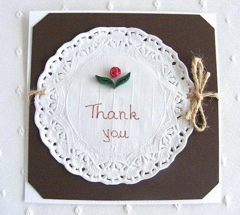 Rustic Thank You Quilling Card - quilled roses, doily, rope - RollingIdeas