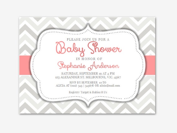 Word Baby Girl Shower Invitation  Chevron Zigzag  MSWord template 