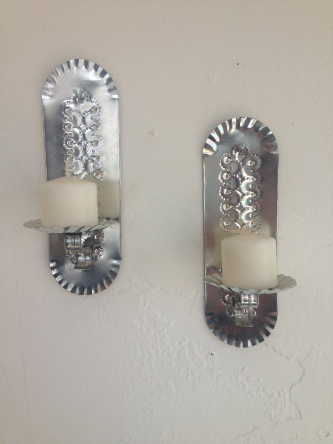 Items similar to Wall Mount Punched Tin Candle Holders stock number