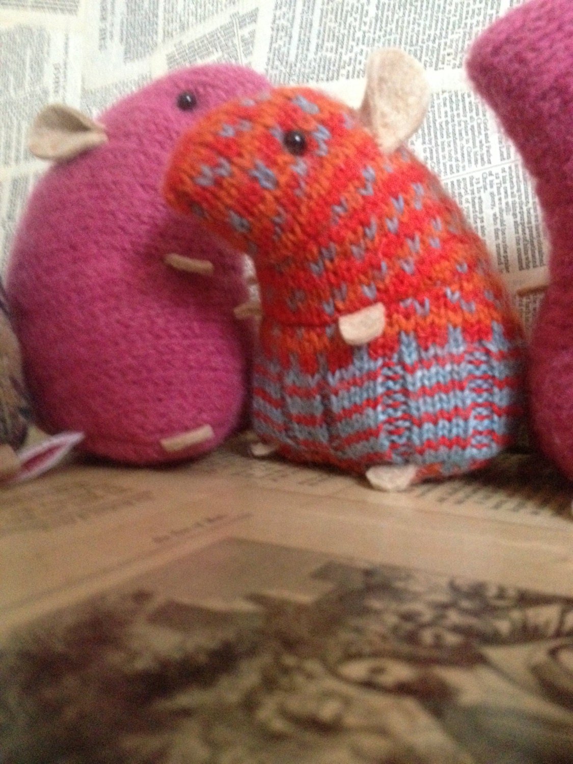 Orange dots plush hamster made from recycled jumper sweater - raggyrat