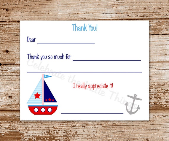 DIY Printable / SAILBOAT Fill-In Thank You Cards for Children / Sail Boat, Nautical (Instant Download) Il_570xn