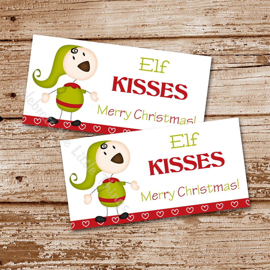Printable / Christmas Treat Bag Toppers / Elf Kisses (Instant Download) Il_570xn
