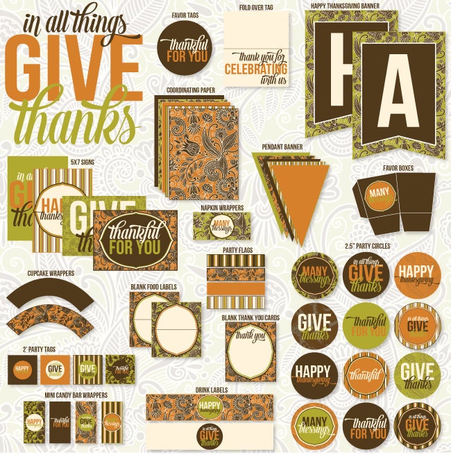 Give Thanks Thanksgiving PRINTABLE Party (INSTANT DOWNLOAD) by Love The Day Il_570xn
