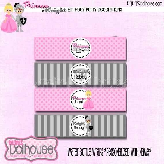 PERSONALIZED Princess & Knight Water Bottle Wraps-Fairy Tale Princess and the Knight Water Bottle Wraps-PDF Il_570xn