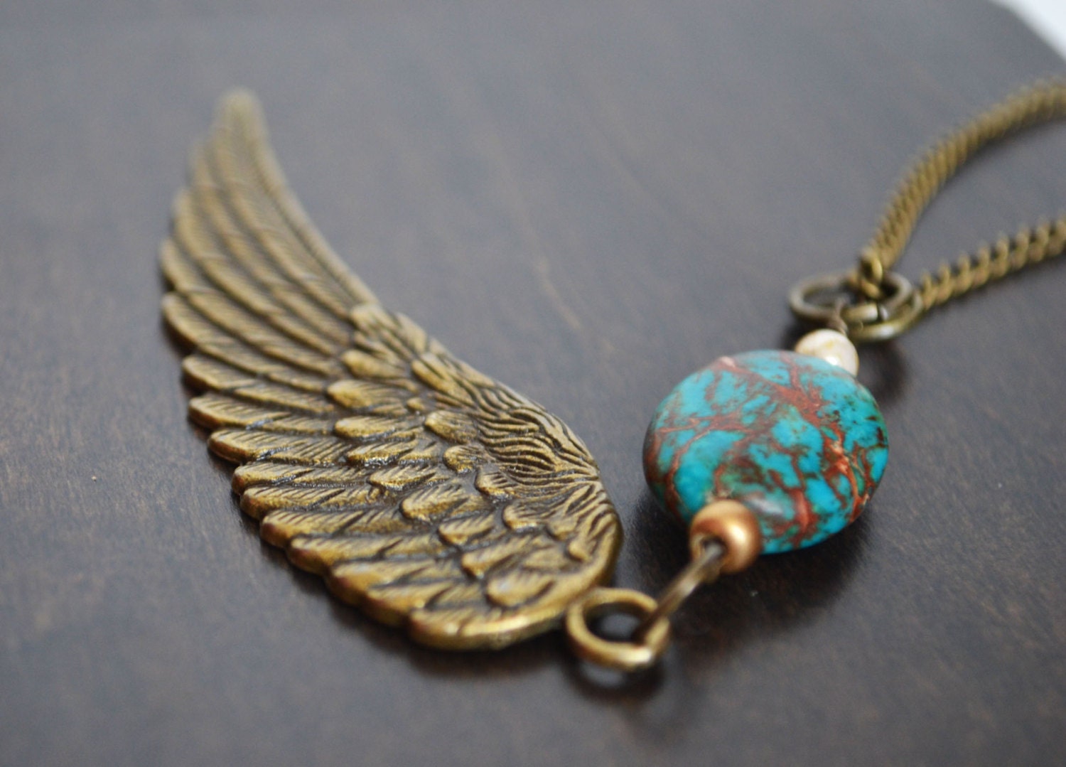 SALE, Angel Wing Necklace, Angel Wing Jewelry, Aqua Terra Jasper Stone