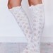 Ivory Knitted Boot Socks, Lace Trim, Buttons, Boot Toppers, Knit Socks, Stocking Stuffers for Women (BS-77)