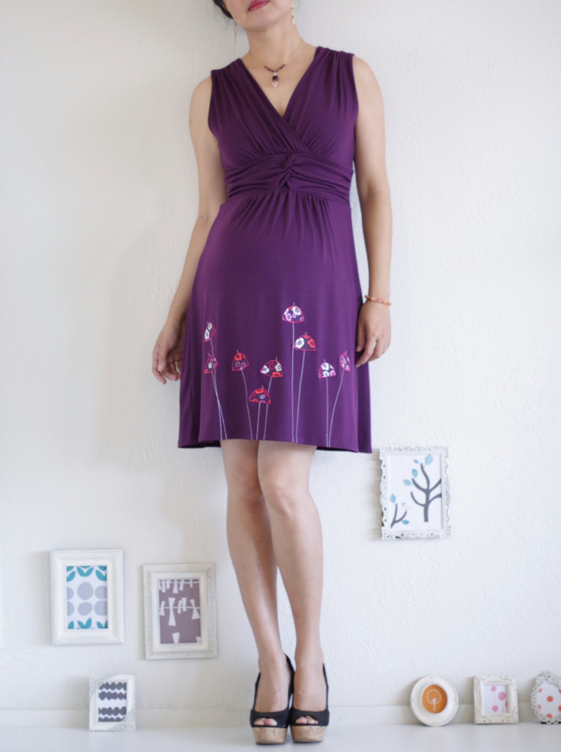 Maternity Knee Length Dress . Purple Nursing dress by Zoesballoon