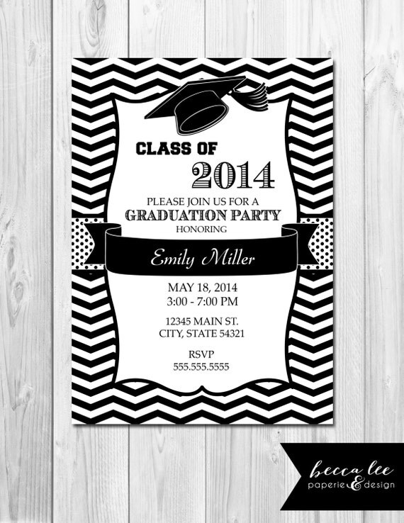 Graduation Party Invitation - Black & White Chevron - DIY - Printable Il_570xn
